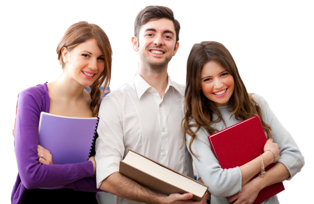 High School friends High school students posing with their textbooks and folders